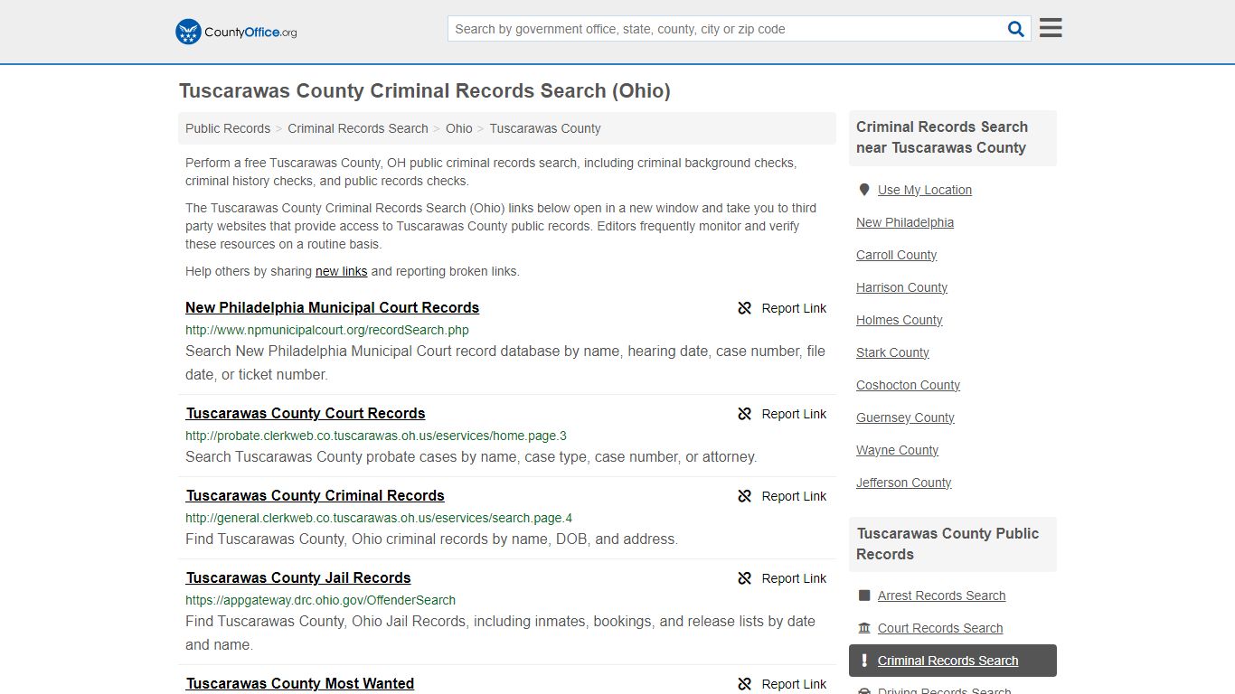 Tuscarawas County Criminal Records Search (Ohio) - County Office